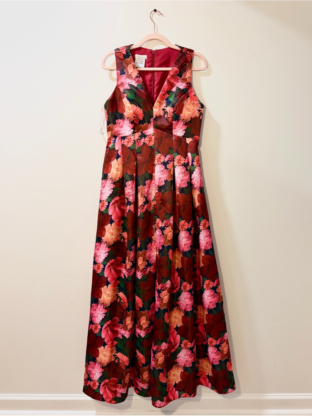 NWT TS Couture US Size 8 Floral Floor Length Dress Formal Burgundy POCKETS!